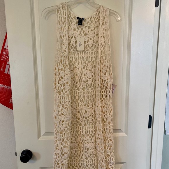 Forever 21 Tops - Adorable knee length crochet shaw with tassels! Brand new with tags, never worn!